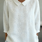 Romantic Floral Embroidered Peter Pan Collar Shirt Blouse