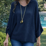 Women's V-neck Long-sleeved Casual Loose-fitting Knitted Pullover Sweater