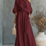 Elegant Off-the-shoulder Shirt And Wide-leg Pants Two-piece Set