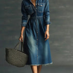 Women's Stylish Art Casual Stand Collar Washed Denim Dress