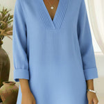 Elegant Pleated V-neck A-line Linen Top