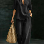 Minimalist Cozy Short-sleeved Top Wide-leg Jeans Denim Set