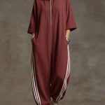 Women's 3/4 Sleeve Casual Loose Hooded Linen Jumpsuit