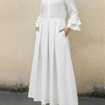 Women's Ruffled Sleeve Linen And Cotton Long Dress