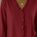 Casual Ruffled V-neck Cotton Top