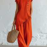 Casual Cozy Artistic Cut Button Linen Cotton Set