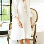 Women's Solid Color V-neck Three-quarter Sleeve Casual Loose Cotton And Linen Dress