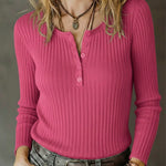Women's Stretchy Knitted Cotton Henley Top