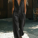 Casual Polo Collar Button-up Denim Jumpsuit