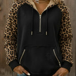Casual Cozy Leopard Print Patchwork Sweatshirt