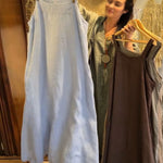 Women's Solid Color Square Neck Sleeveless Casual Loose Cotton And Linen Suspender Dress