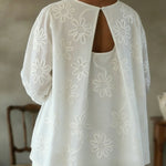 Romantic Floral Embroidered Cutout Design Blouse Shirt