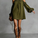 Loose-fitting Off-shoulder Long-sleeved Short Dress