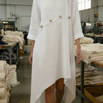 Cozy Patchwork Button-decorated Linen Dress