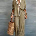 Casual Linen And Cotton Shirt And Wide-leg Pants Two-piece Set