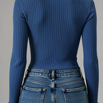 Casual Patchwork Denim Webbing Knit Top