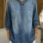 Women's Stand-collar 3/4 Sleeve Casual Loose Denim Pullover