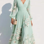 Romantic Floral Print V-neck Midi Dress