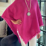 Women's Solid Color V-neck Casual Loose Cotton And Linen Fringed Shawl