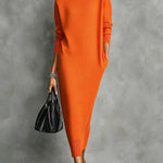 Women's Solid Color High-neck Long-sleeved Casual Loose Knit Dress