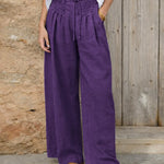 Women's Solid Color High-waisted Pleated Casual Loose Cotton And Linen Wide-leg Pants