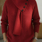 Women's Comfortable Pullover Sweater With Detachable Scarf.