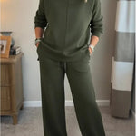 Women's Casual Turtleneck Cotton Sweatshirt And Pants Two-piece Set