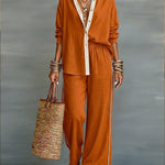 Casual Linen And Cotton Shirt And Wide-leg Pants Two-piece Set