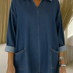 Women's Casual Loose-fitting Denim Pocket Cotton Shirt