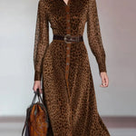 Women's Elegant Leopard Print Shirt Dress