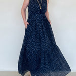 Elegant Polka Dot Print Belted Maxi Dress