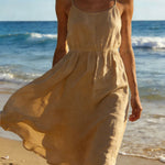 Women's Long Cotton And Linen Suspender Dress
