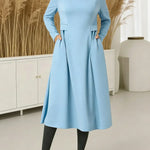 Women's Solid Color V-neck Long Sleeve Casual Loose Knit Dress