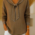 Women's V-neck Tie-front Loose-fitting Denim Top