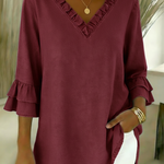 Cozy Ruffled V-neck Denim Cotton Top