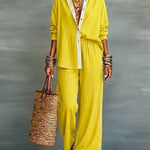 Casual Linen And Cotton Shirt And Wide-leg Pants Two-piece Set