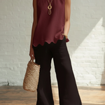 Elegant Minimalist Wavy Hem Shirt And Trousers Two-piece Set
