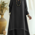 Elegant V-neck Double-layered Hem Denim Dress