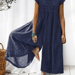 Women's Solid Color Art Casual Short Sleeve Cotton Linen Jumpsuit