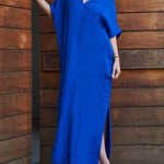 Women's Solid Color V-neck 3/4 Sleeve Casual Loose Cotton And Linen Dress