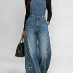 Women's Casual Loose Denim Overalls Wide-leg Jumpsuit