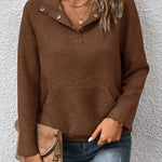 Women's Solid Color V-Neck Long Sleeve Casual Loose Sweatshirt