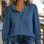 Romantic Ruffled Collar Denim Shirt