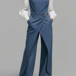Women's Relaxed Round Neck Sleeveless Casual Loose Denim Wide-leg Jumpsuit