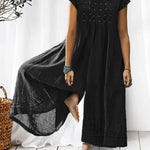 Women's Solid Color Art Casual Short Sleeve Cotton Linen Jumpsuit