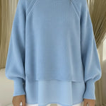 Women's Comfortable Patchwork Faux Two-piece Lantern Sleeve Sweater