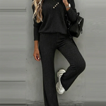 Casual Knitted Top And Wide-leg Pants Two-piece Set