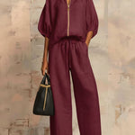 Stylish Cozy Shirt &amp; Wide-Leg Pants Linen Cotton Two-Piece Set
