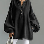 Women's V-neck Long-sleeved Casual Loose Denim Top