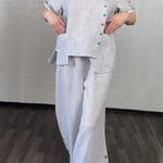 Women's Cozy Striped Linen And Cotton Top And Pants Two-piece Set.